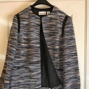 Jacket white blue multi with black leather trim